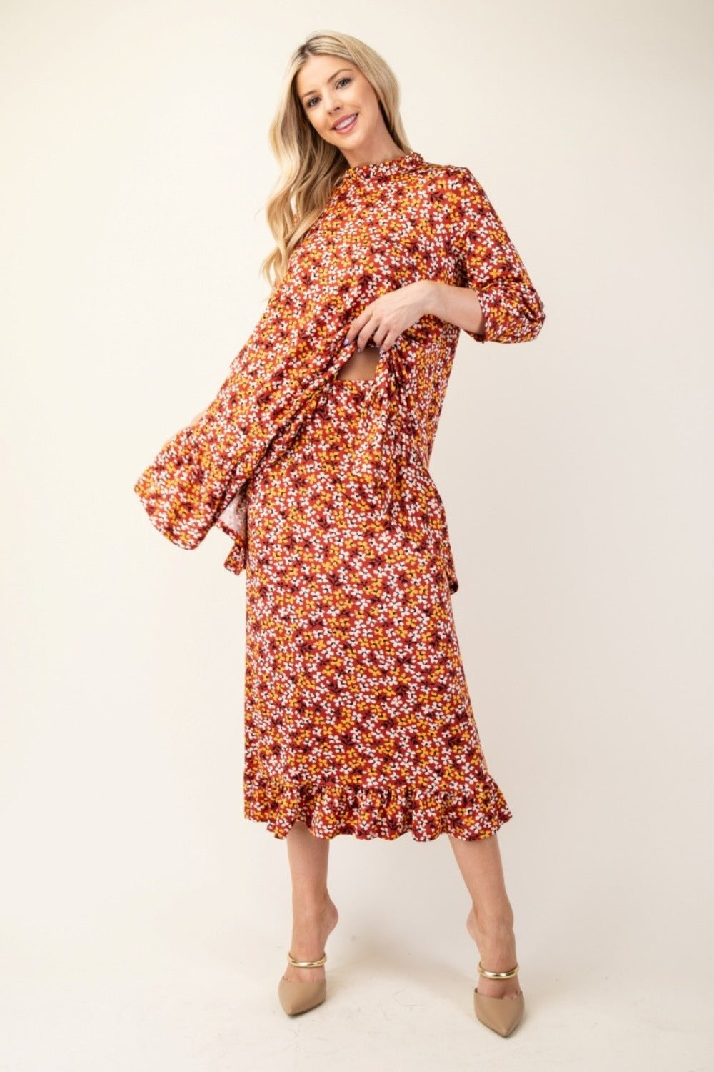 Fiorella Ruffled Floral Top and Skirt Set