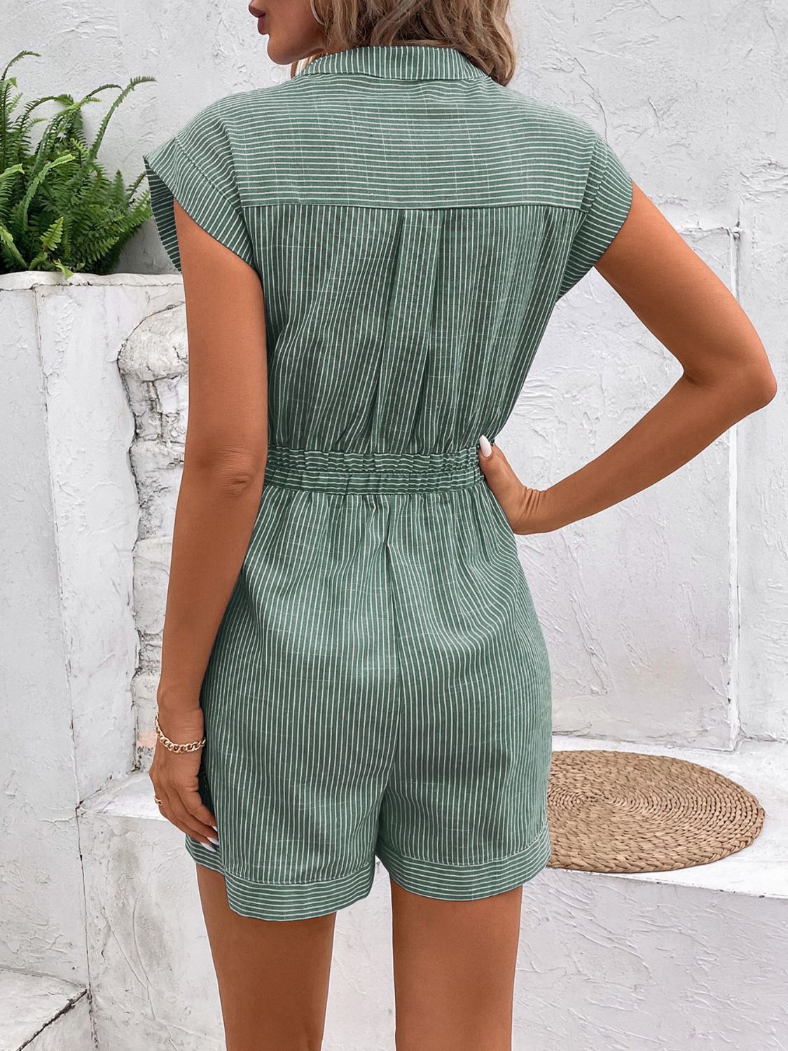 Coastal Charm Striped Notched Romper