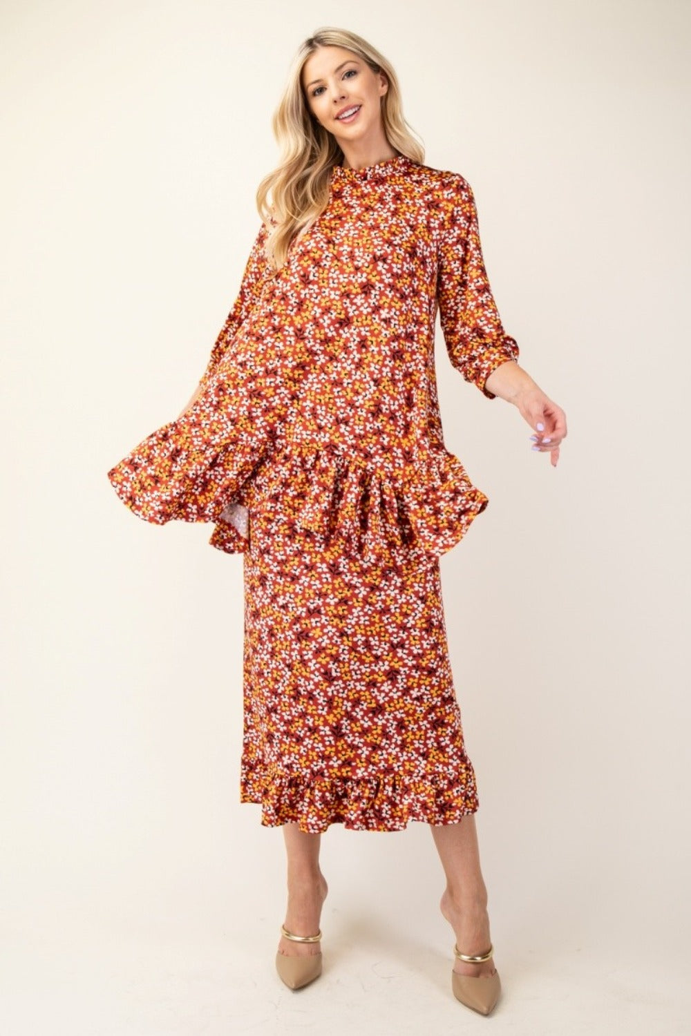 Fiorella Ruffled Floral Top and Skirt Set