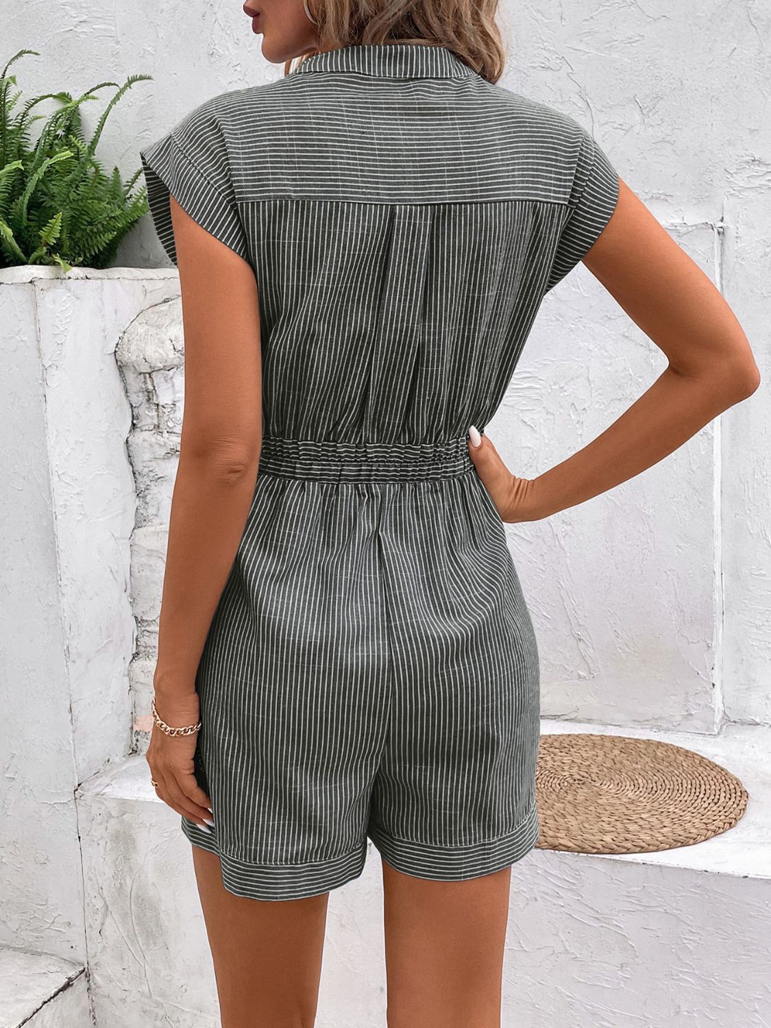 Coastal Charm Striped Notched Romper