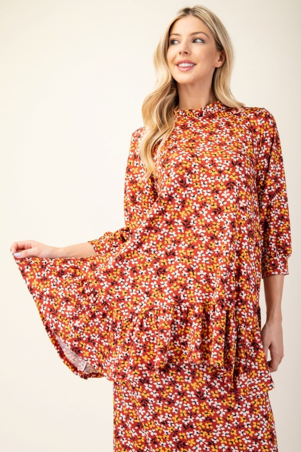 Fiorella Ruffled Floral Top and Skirt Set