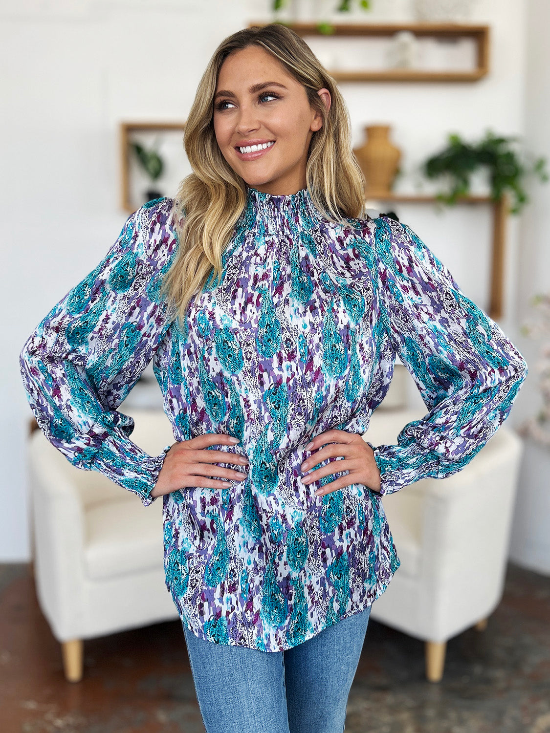 Calanthe Smocked Long Sleeve Blouse