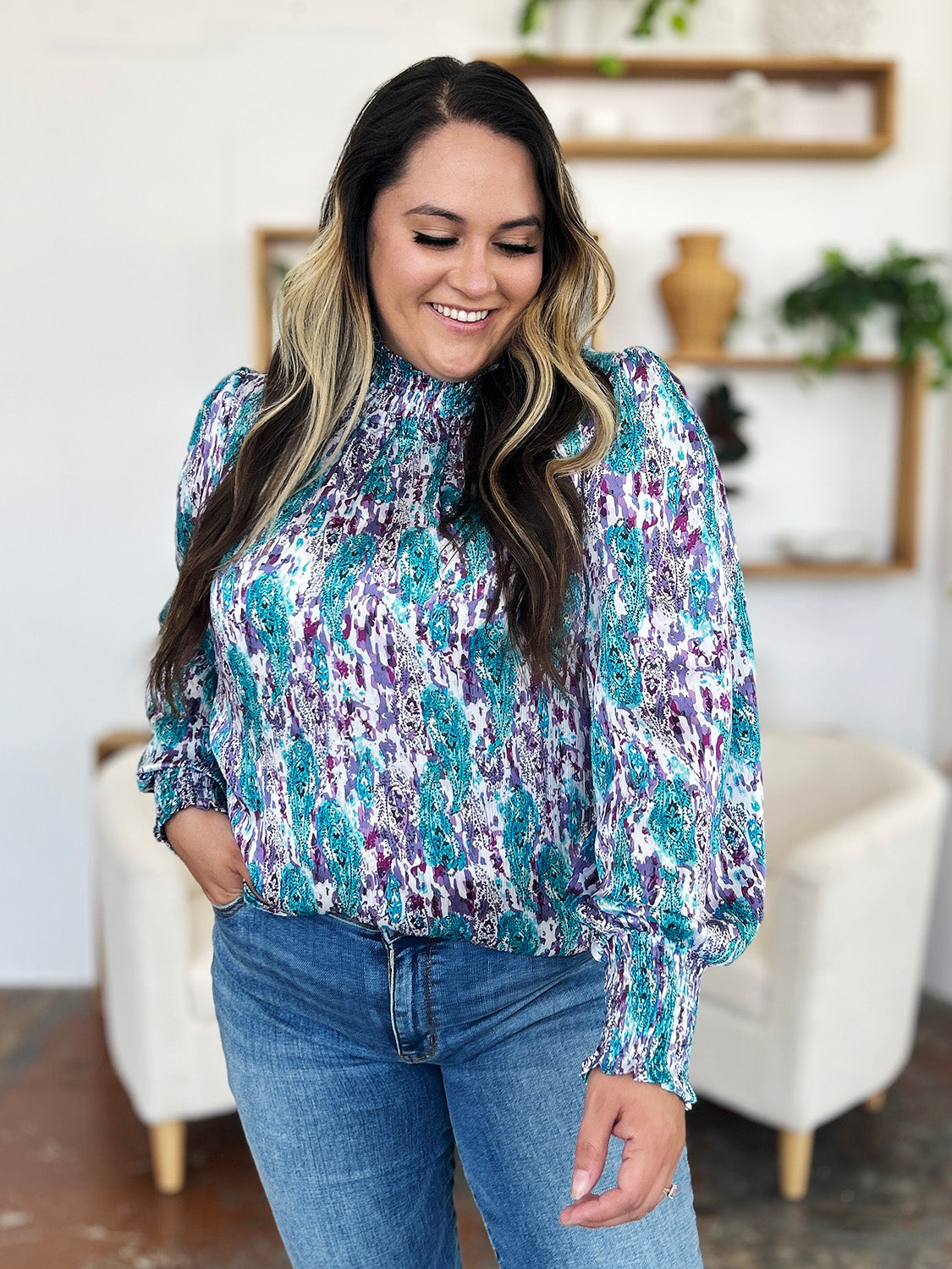 Calanthe Smocked Long Sleeve Blouse