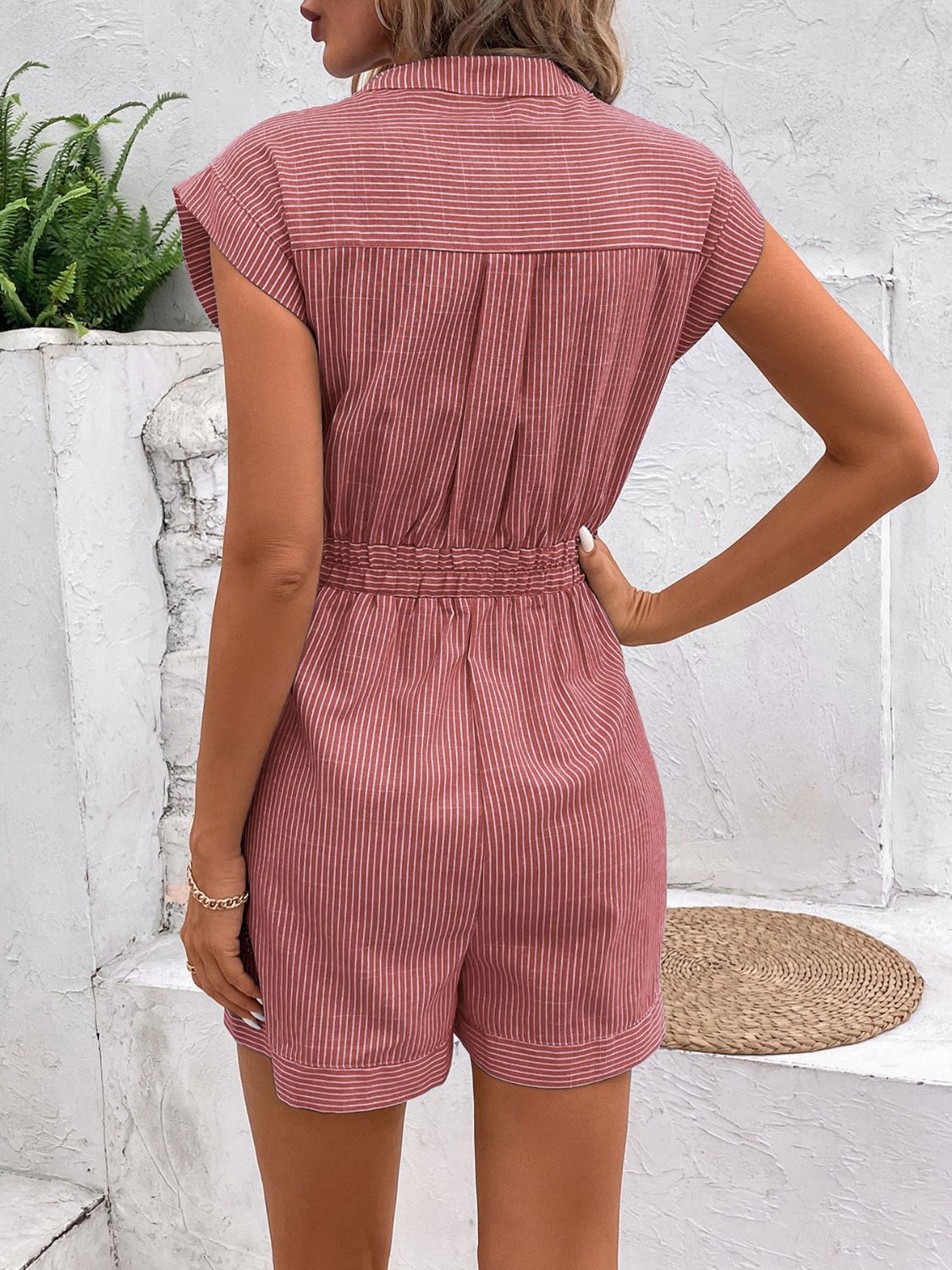 Coastal Charm Striped Notched Romper
