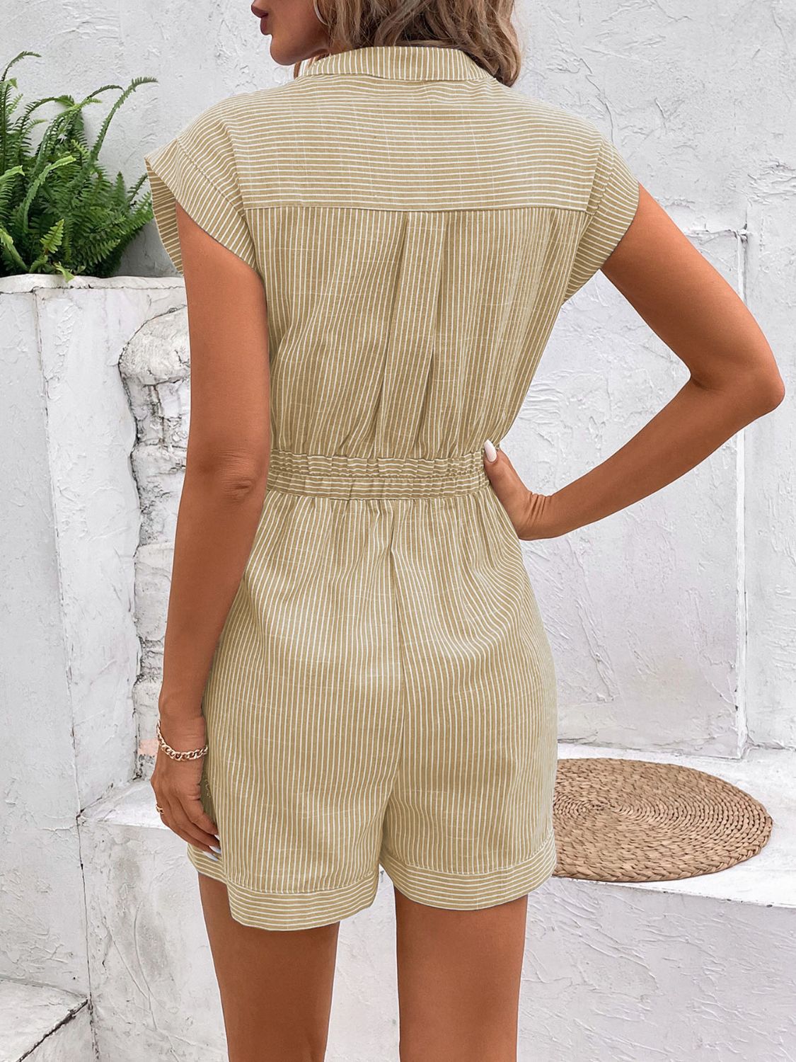 Coastal Charm Striped Notched Romper