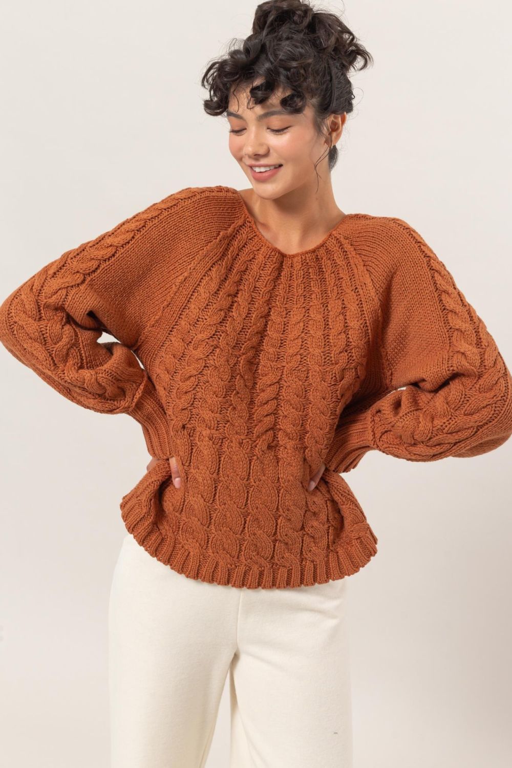 Odessa Cable-Knit Raglan Sleeve Sweater