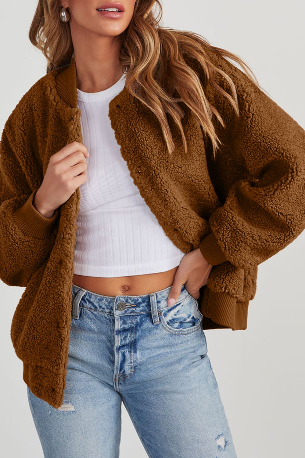 Camellia Baseball Sherpa Jacket