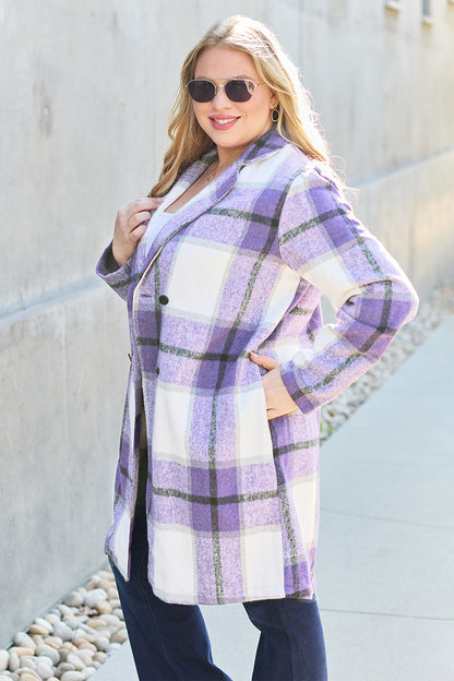 Evergreen Plaid Lapel Coat