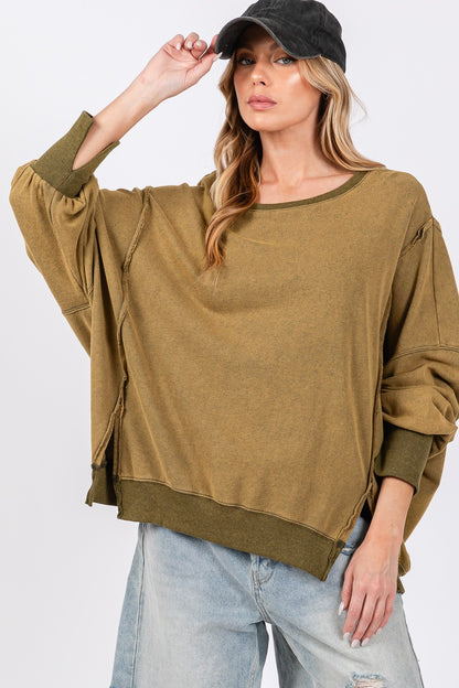 Olive Mineral Wash Oversized Sweatshirt