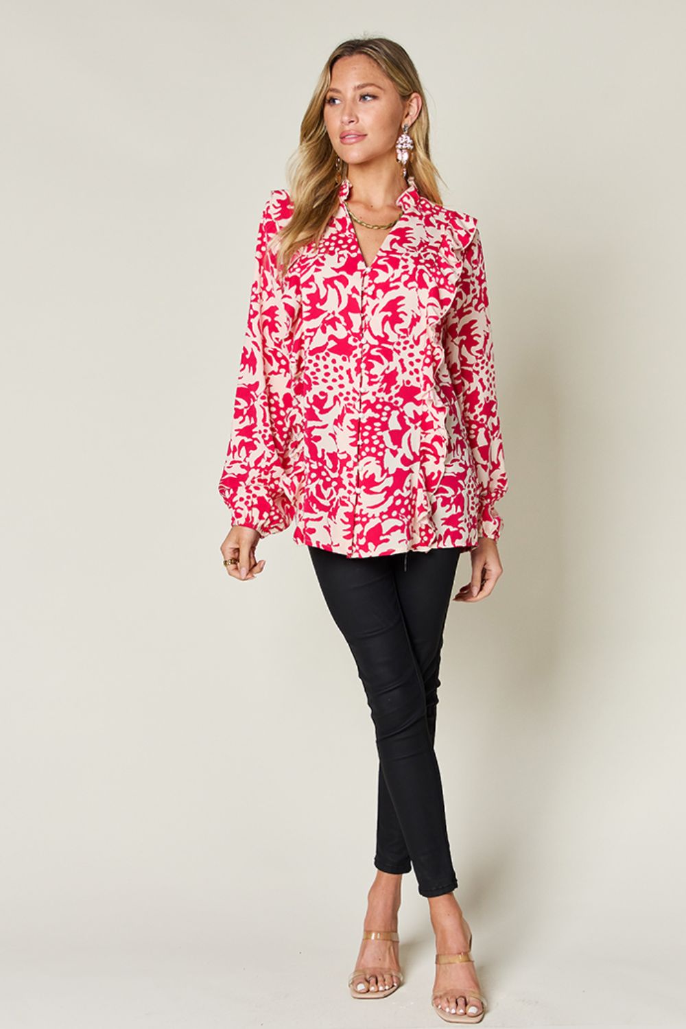 Nocturna Printed Ruffle Trim Blouse