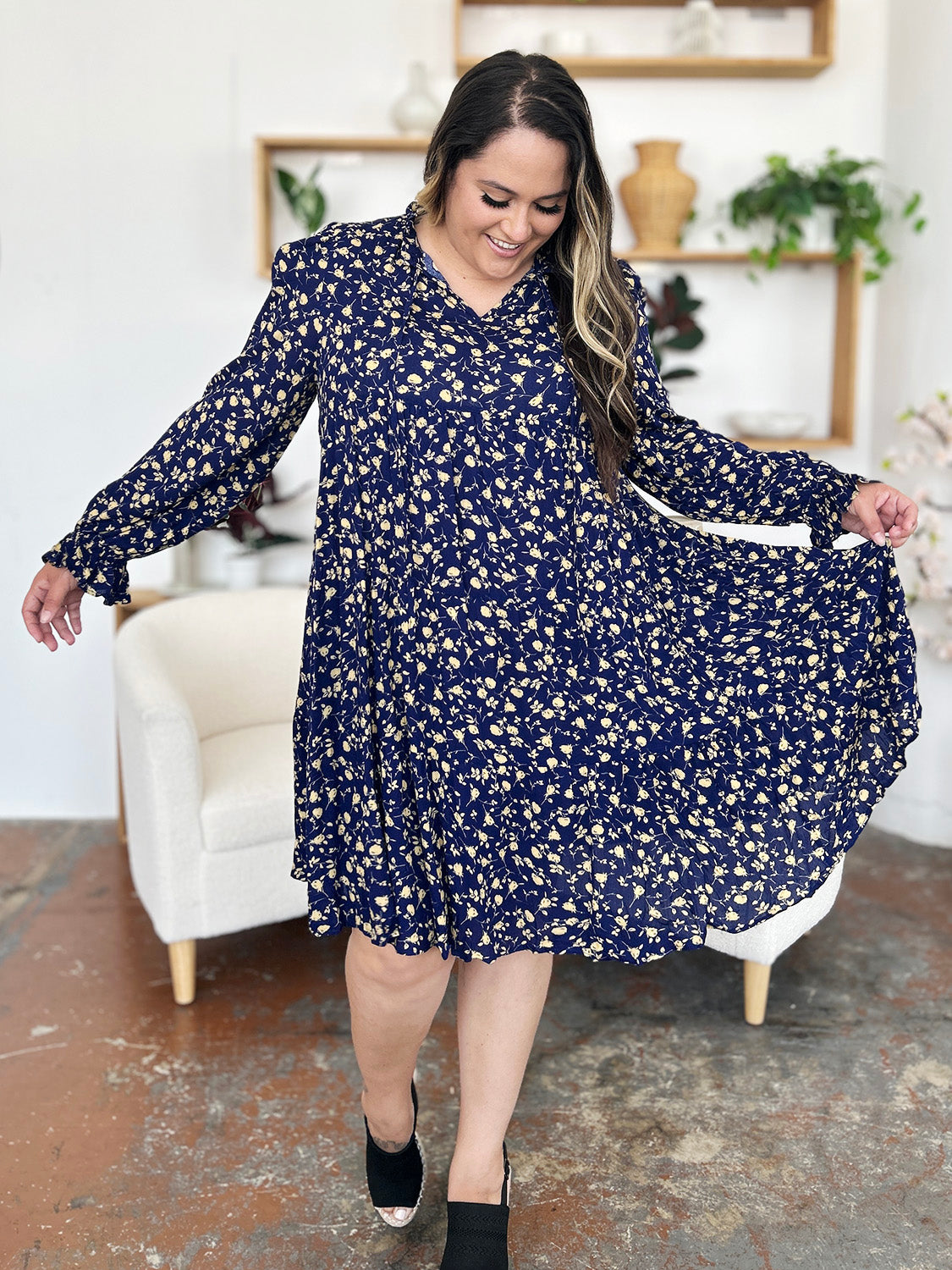 Midnight Blooms Tiered Dress