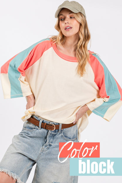 Leonie Color Block Curved Hem T-Shirt