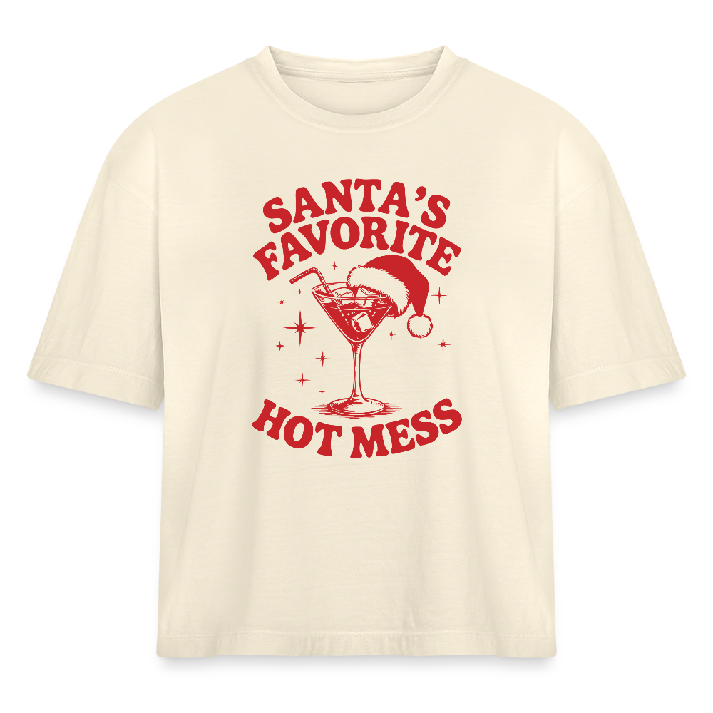 Santa's Hot Mess Cropped Tee - ivory