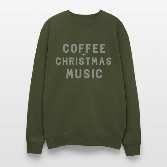 Coffee & Christmas Music Oversized Sweatshirt - olive green