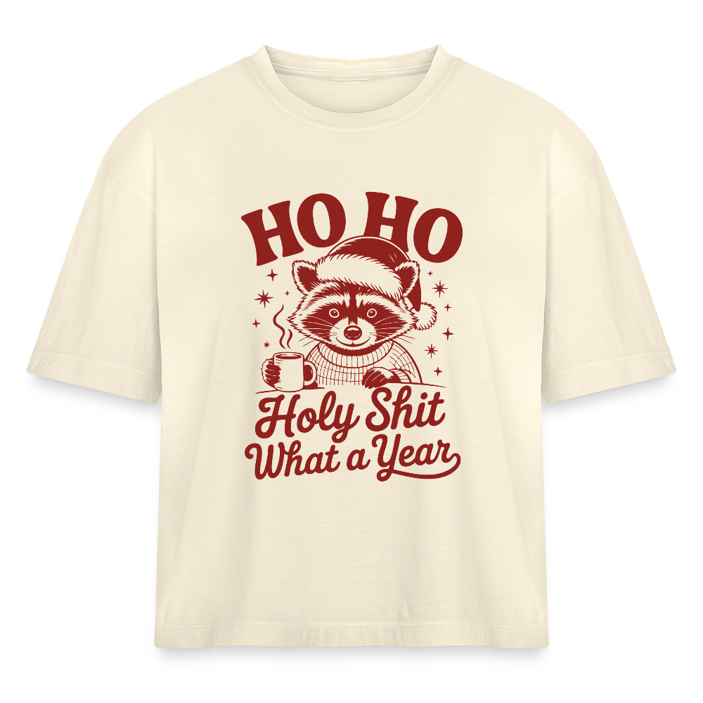 Holy Sh*t Raccoon Cropped Tee - ivory