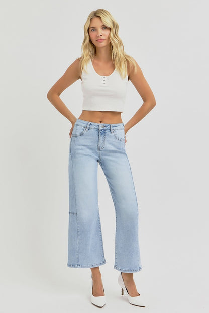 Selene High Rise Wide Leg Cropped Jeans by RISEN