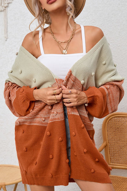 Marigold PomPom Color Block Cardigan