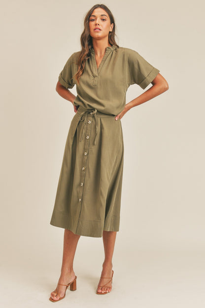 Diana Two-Piece Button-Down Midi Skirt Set