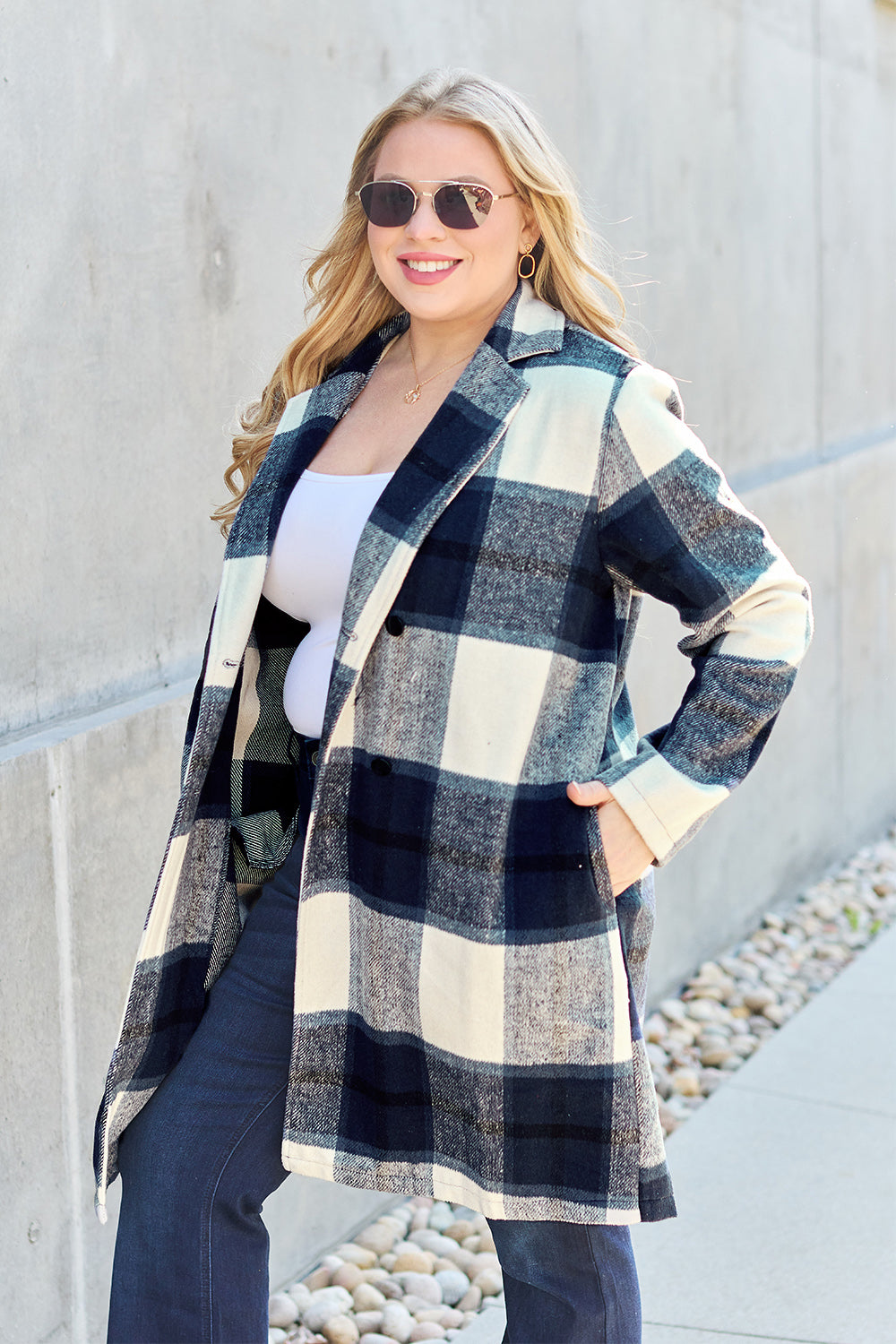 Evergreen Plaid Lapel Coat