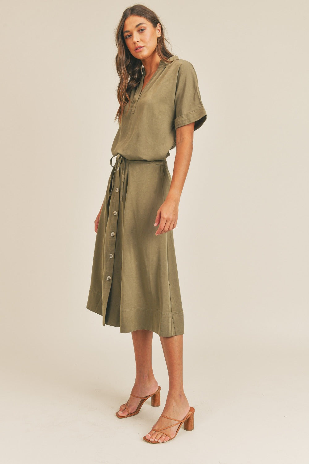 Diana Two-Piece Button-Down Midi Skirt Set