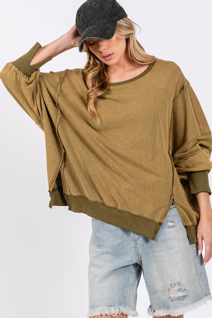 Olive Mineral Wash Oversized Sweatshirt