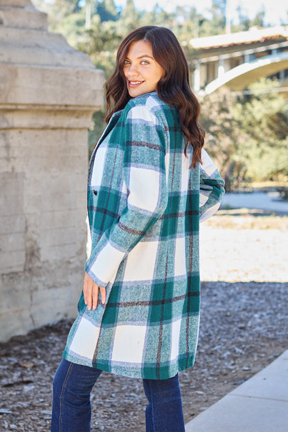 Evergreen Plaid Lapel Coat