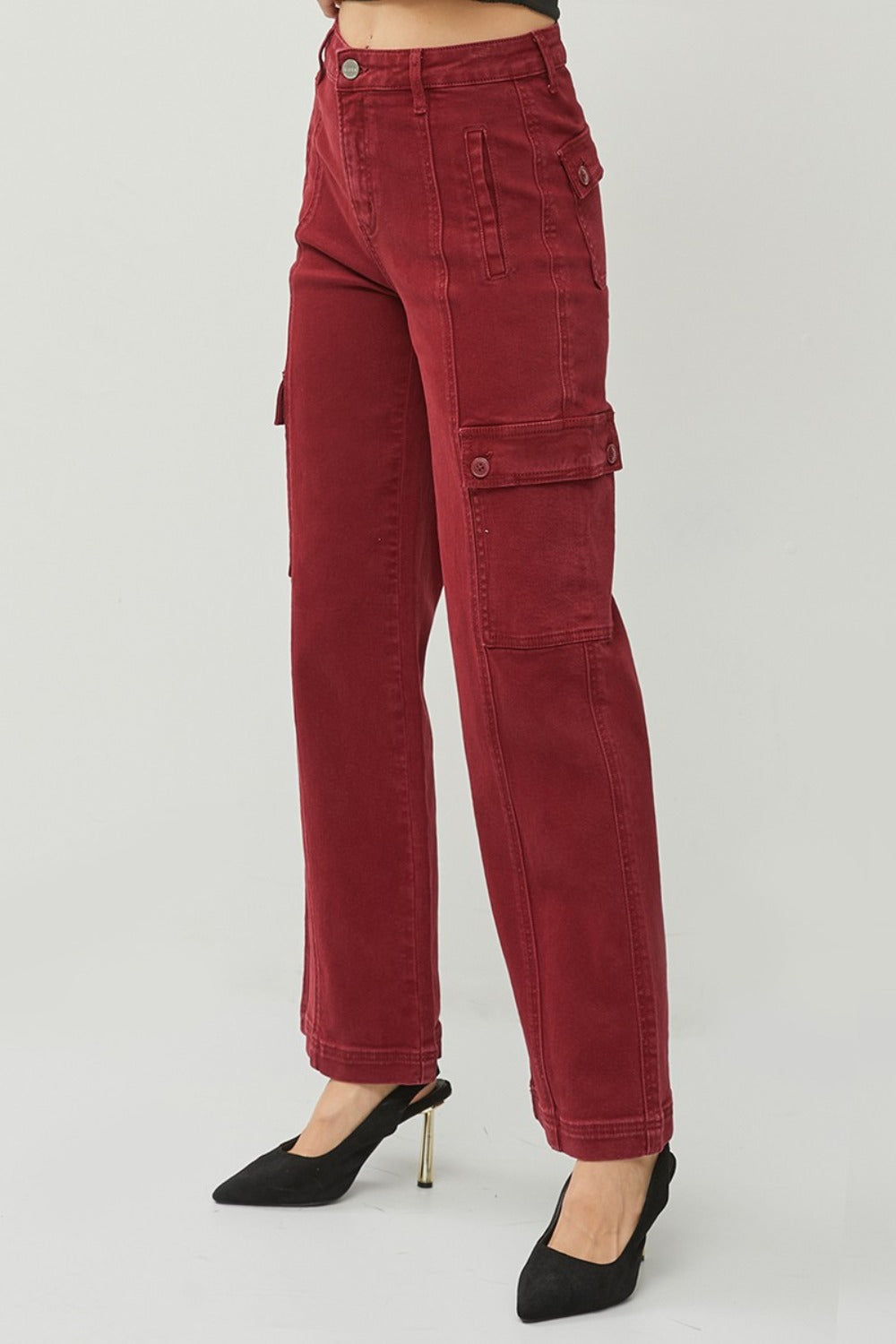 Bordeaux Cargo Wide Leg Jeans