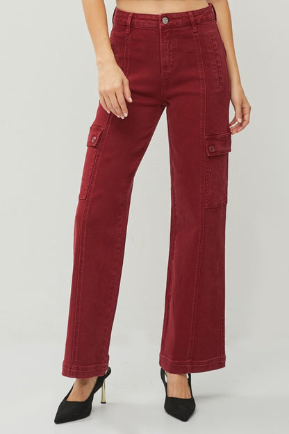 Bordeaux Cargo Wide Leg Jeans