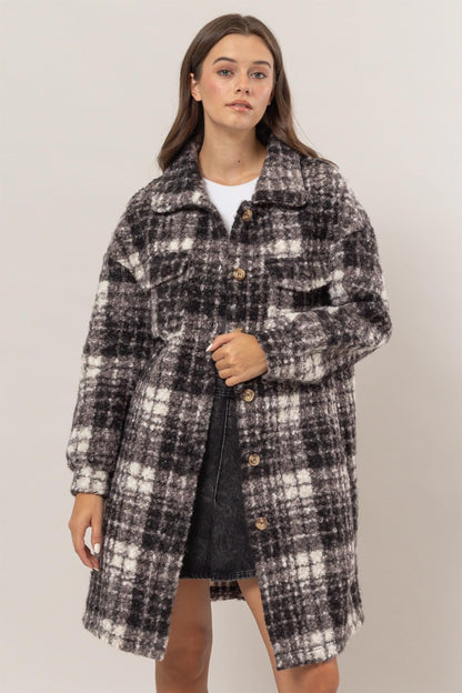 Rowan Plaid Bouclé Longline Shacket