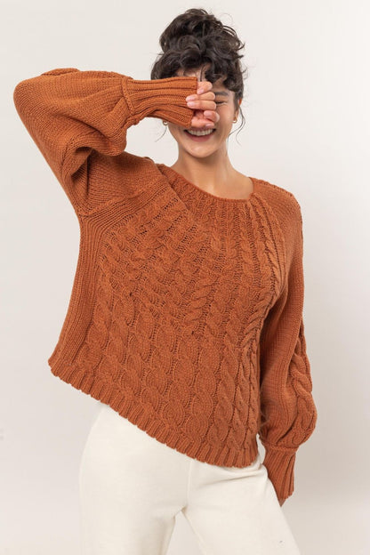 Odessa Cable-Knit Raglan Sleeve Sweater