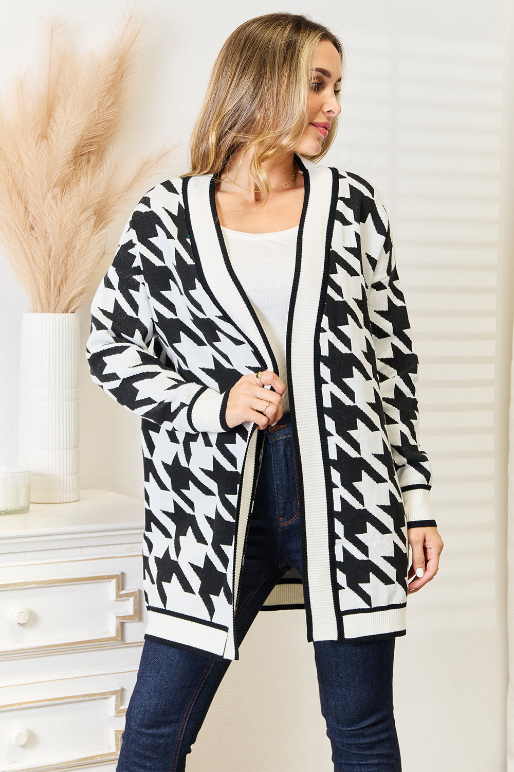 Ophelia Houndstooth Longline Cardigan