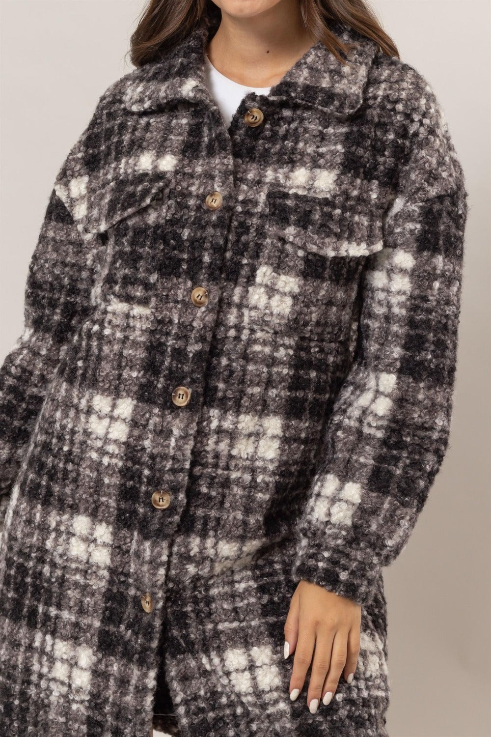 Rowan Plaid Bouclé Longline Shacket