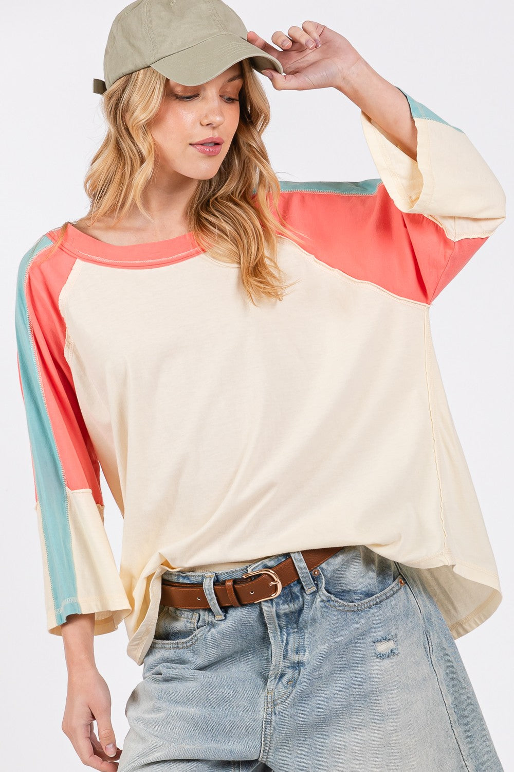 Leonie Color Block Curved Hem T-Shirt