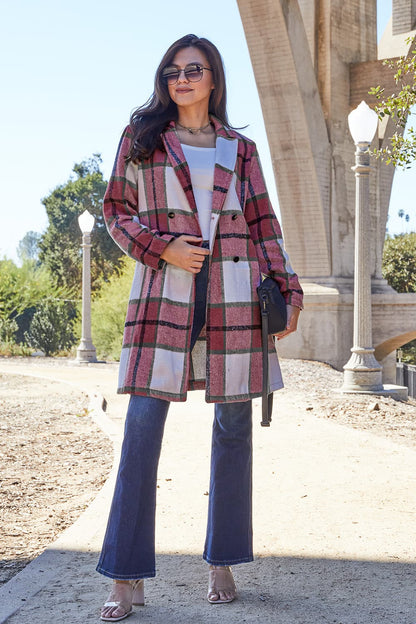 Evergreen Plaid Lapel Coat