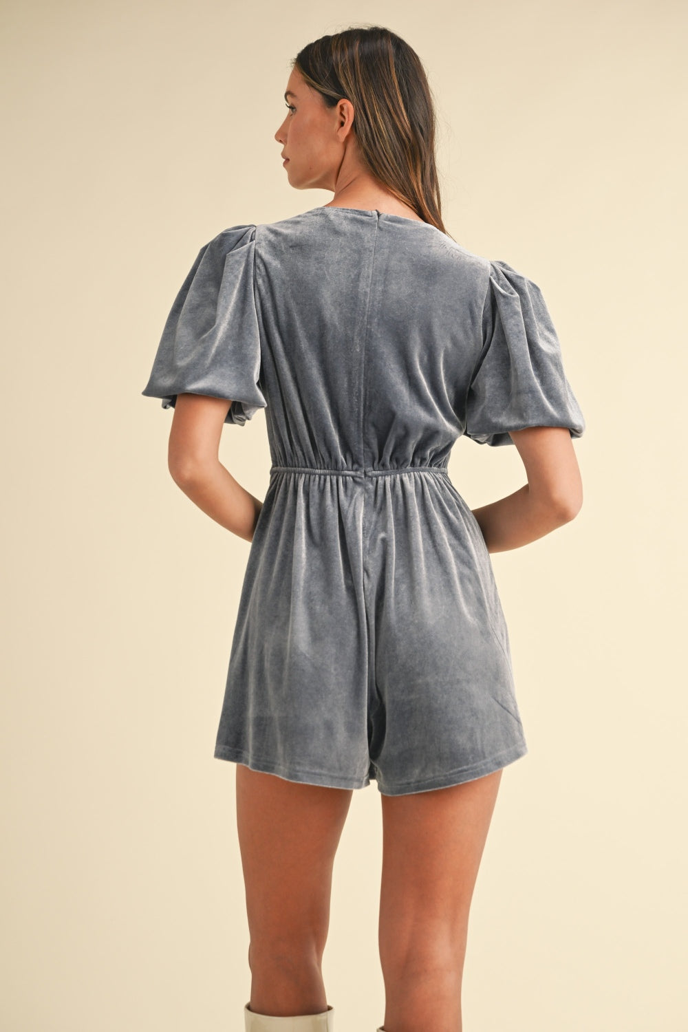 Elara Velvet Jewel Bow Romper