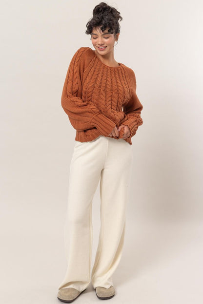 Odessa Cable-Knit Raglan Sleeve Sweater