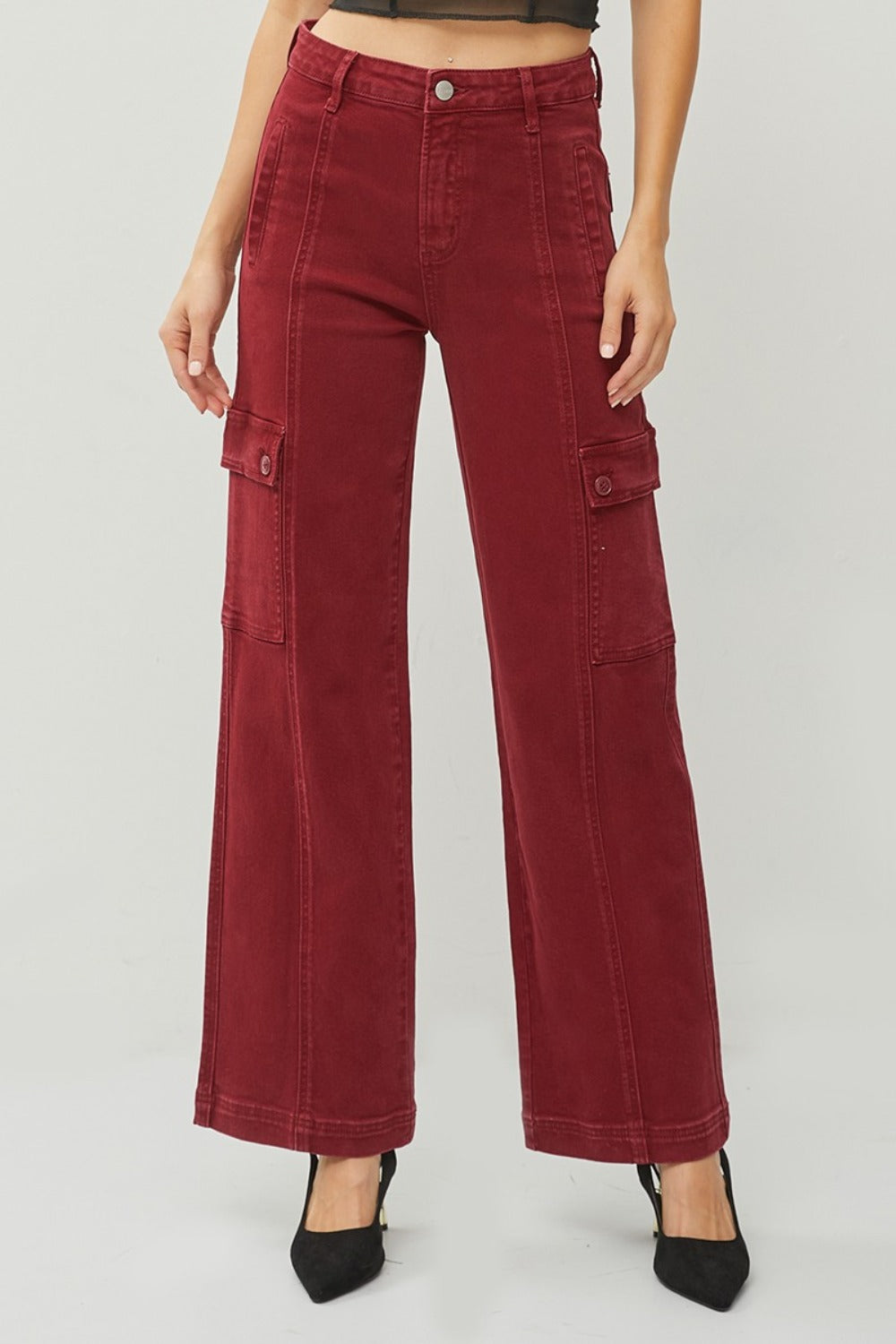 Bordeaux Cargo Wide Leg Jeans