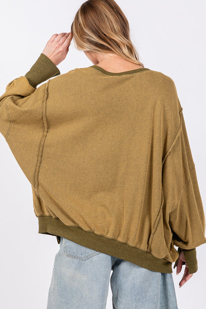 Olive Mineral Wash Oversized Sweatshirt