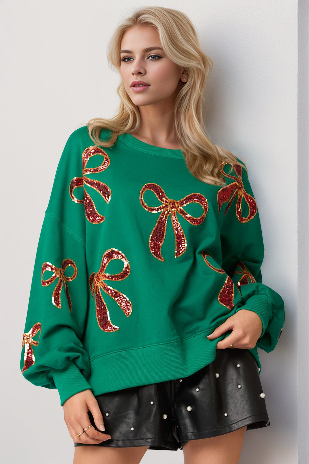 Noelle Sequin Bow Holiday Sweatshirt