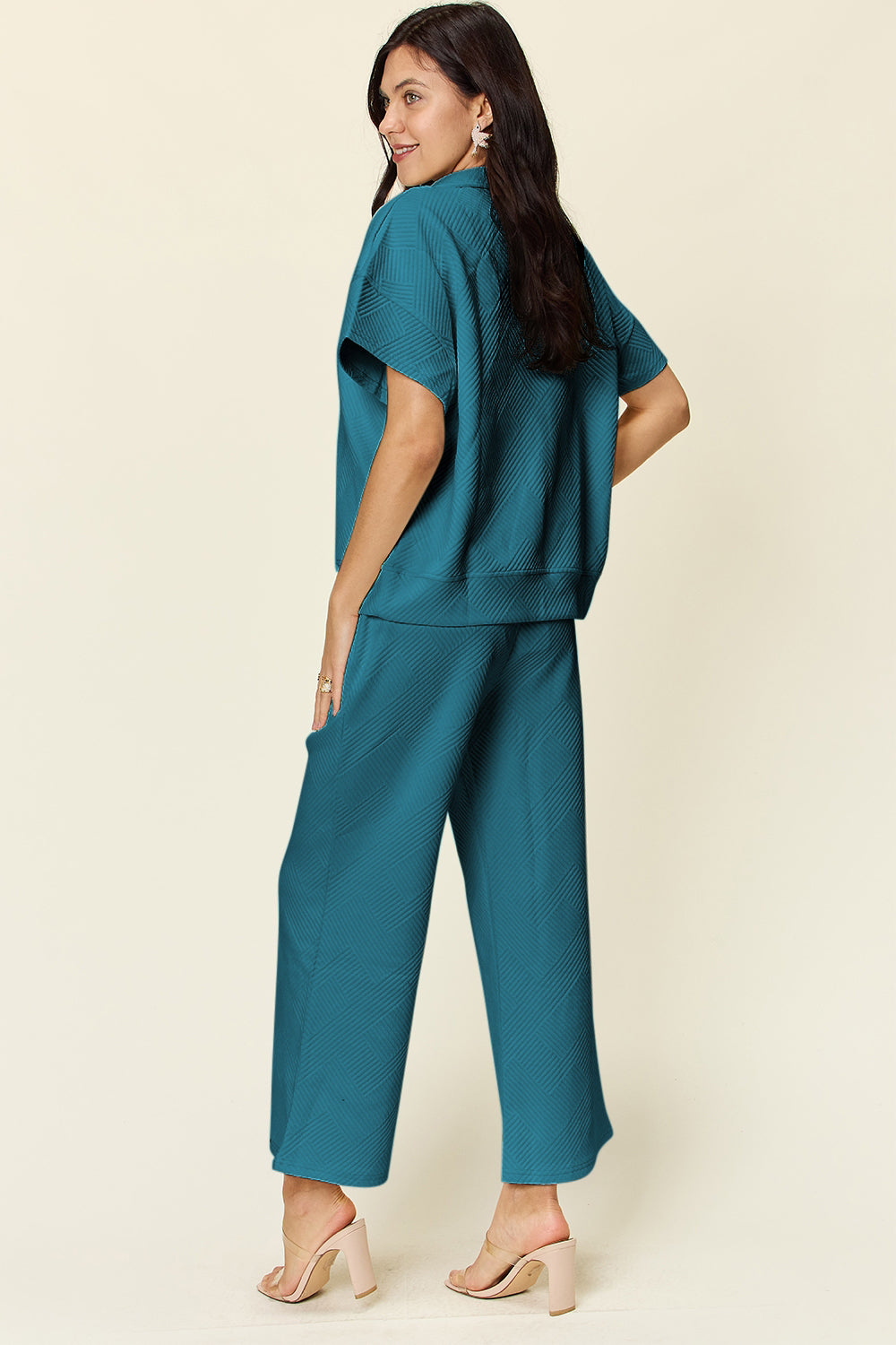 Chic Texture Half-Zip Top and Pants Lounge Set