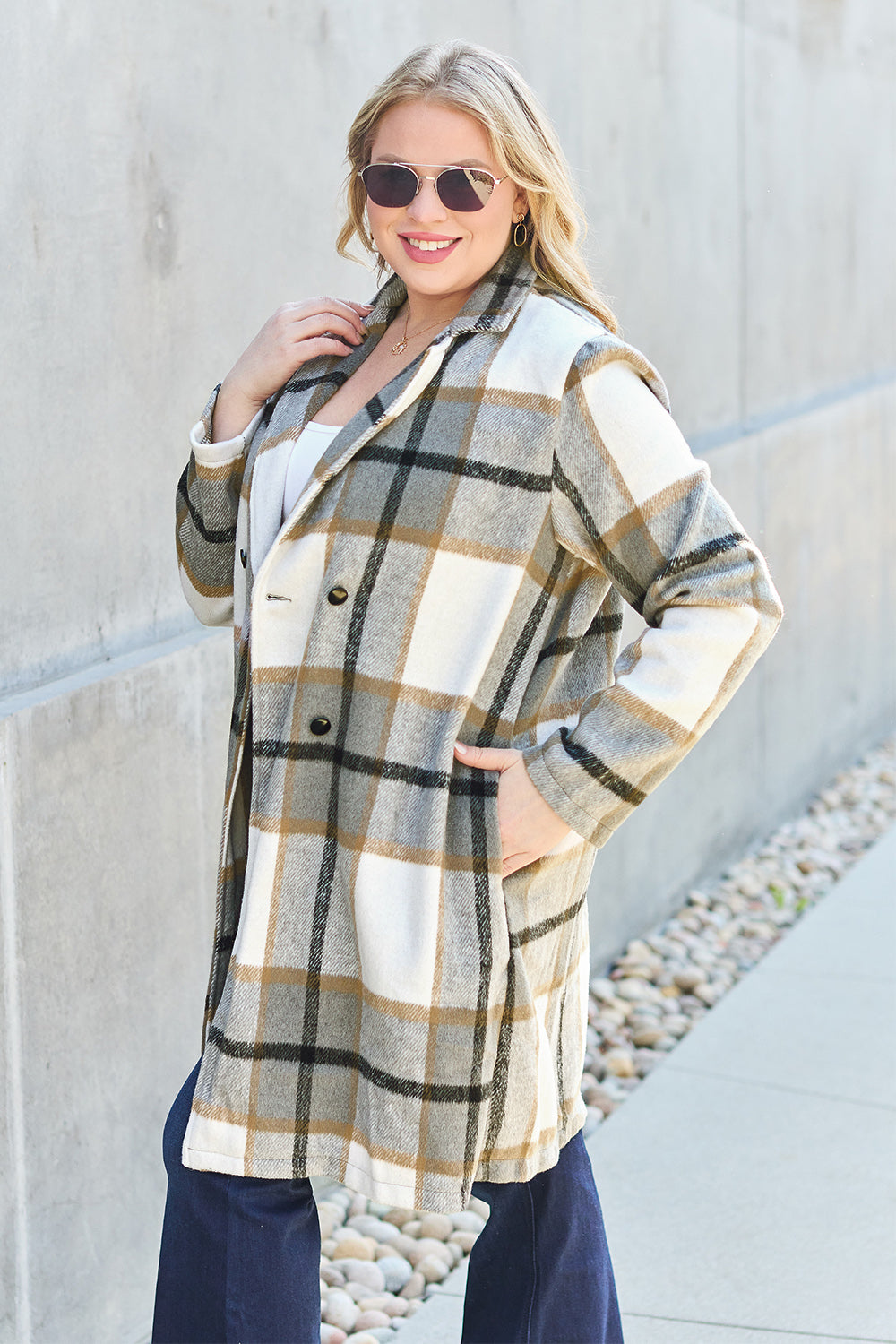 Evergreen Plaid Lapel Coat