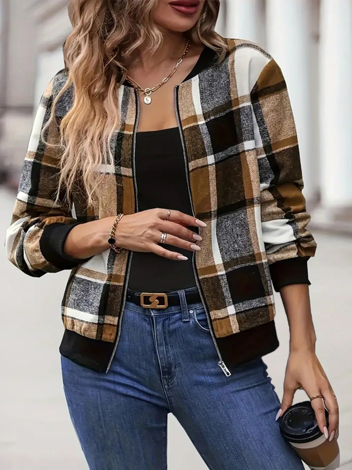 Daria Plaid Baseball Jacket