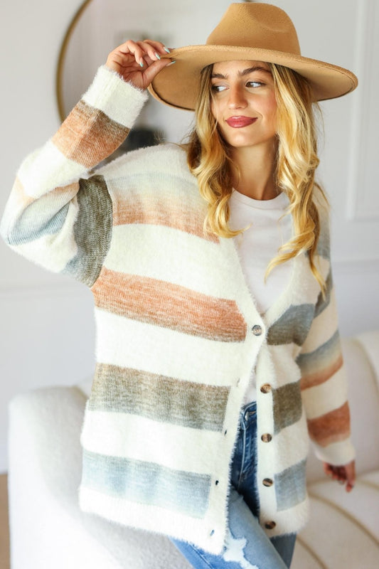 Eulalie Striped Fuzzy Cardigan