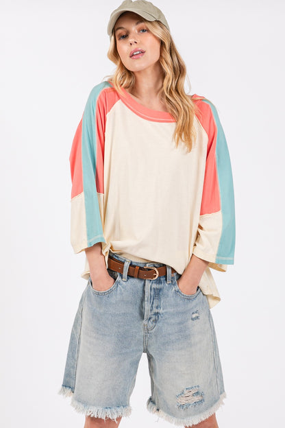 Leonie Color Block Curved Hem T-Shirt