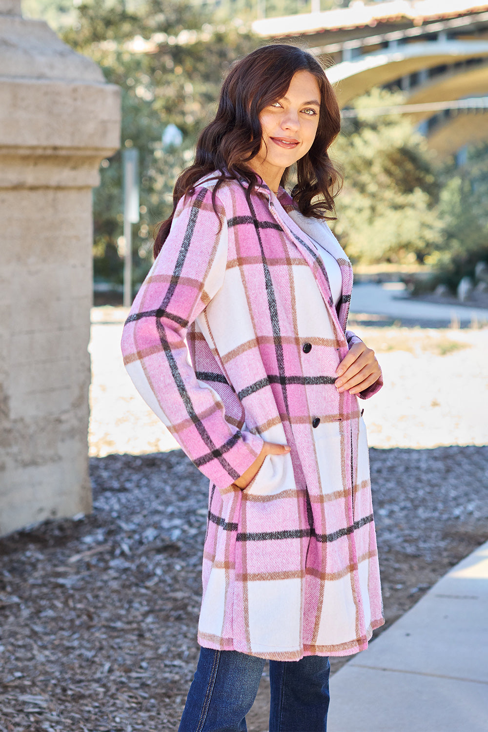 Evergreen Plaid Lapel Coat