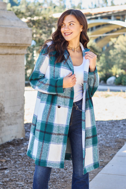 Evergreen Plaid Lapel Coat