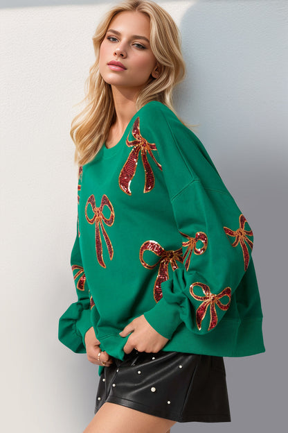 Noelle Sequin Bow Holiday Sweatshirt