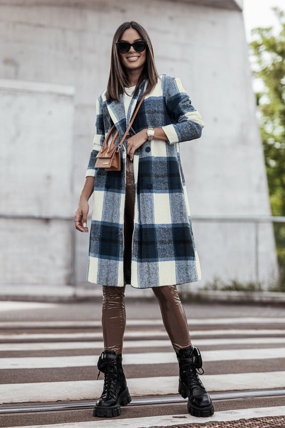 Evergreen Plaid Lapel Coat