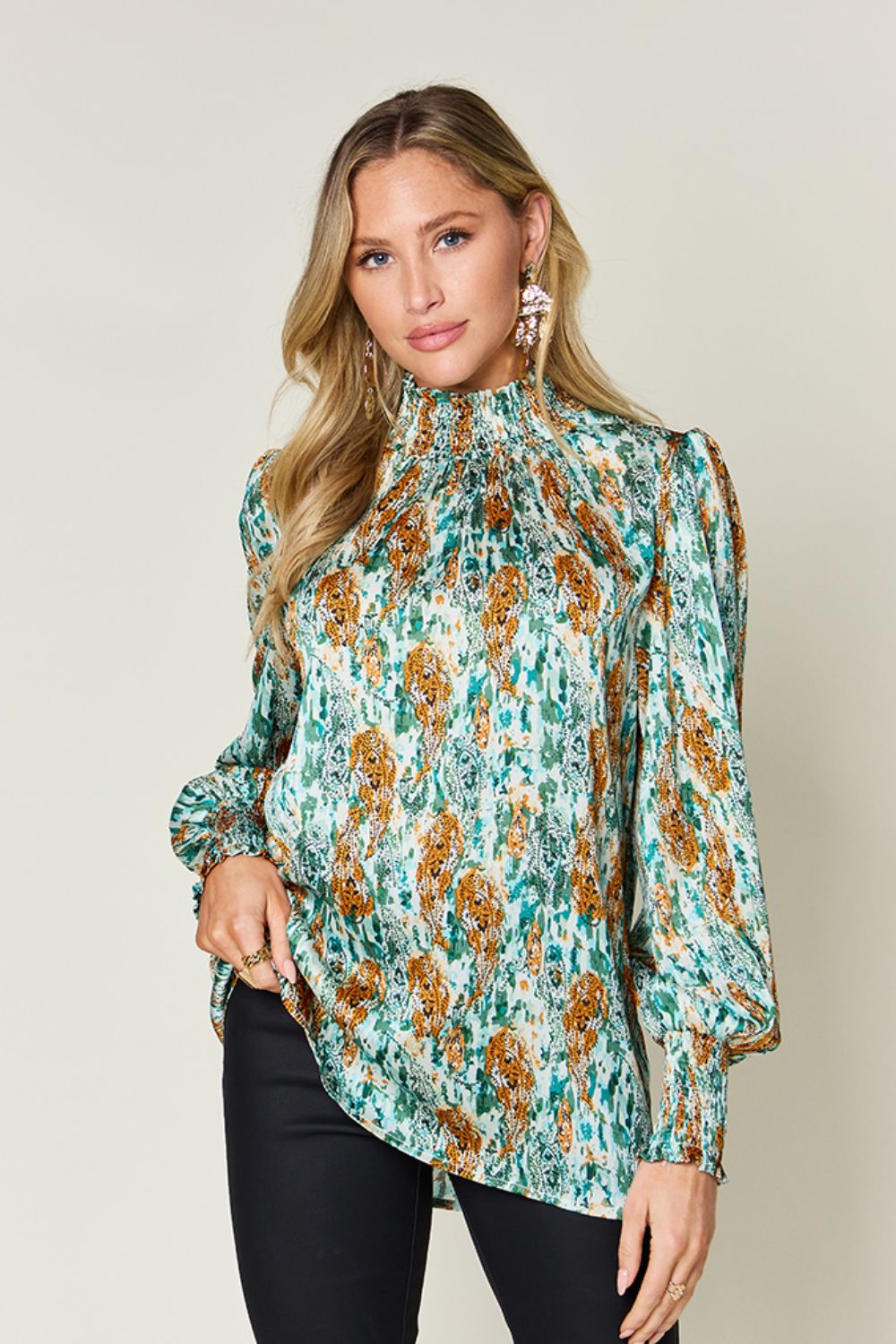 Calanthe Smocked Long Sleeve Blouse