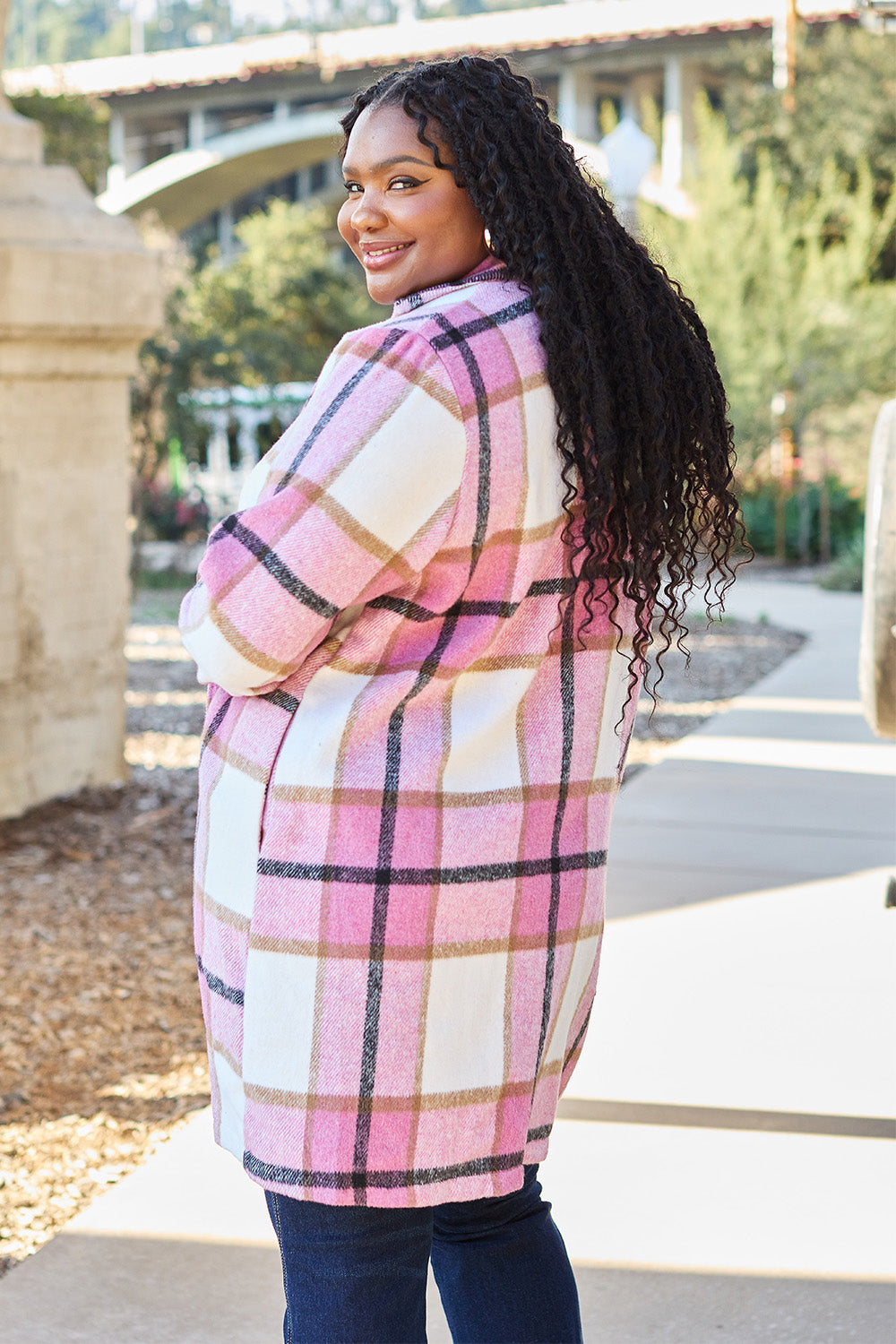 Evergreen Plaid Lapel Coat